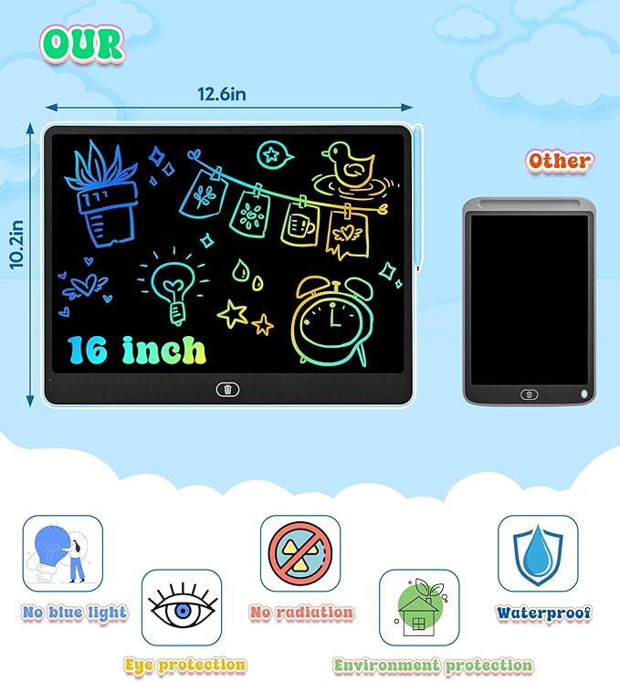 LCD Writing Tablet Doodle Board, 16 inch Colorful Drawing Tablet Writing Pad for Kids, Electronic Erasable Learning Educational Girls Gifts Toys for 3 4 5 6 7 Year Old Girls Boys