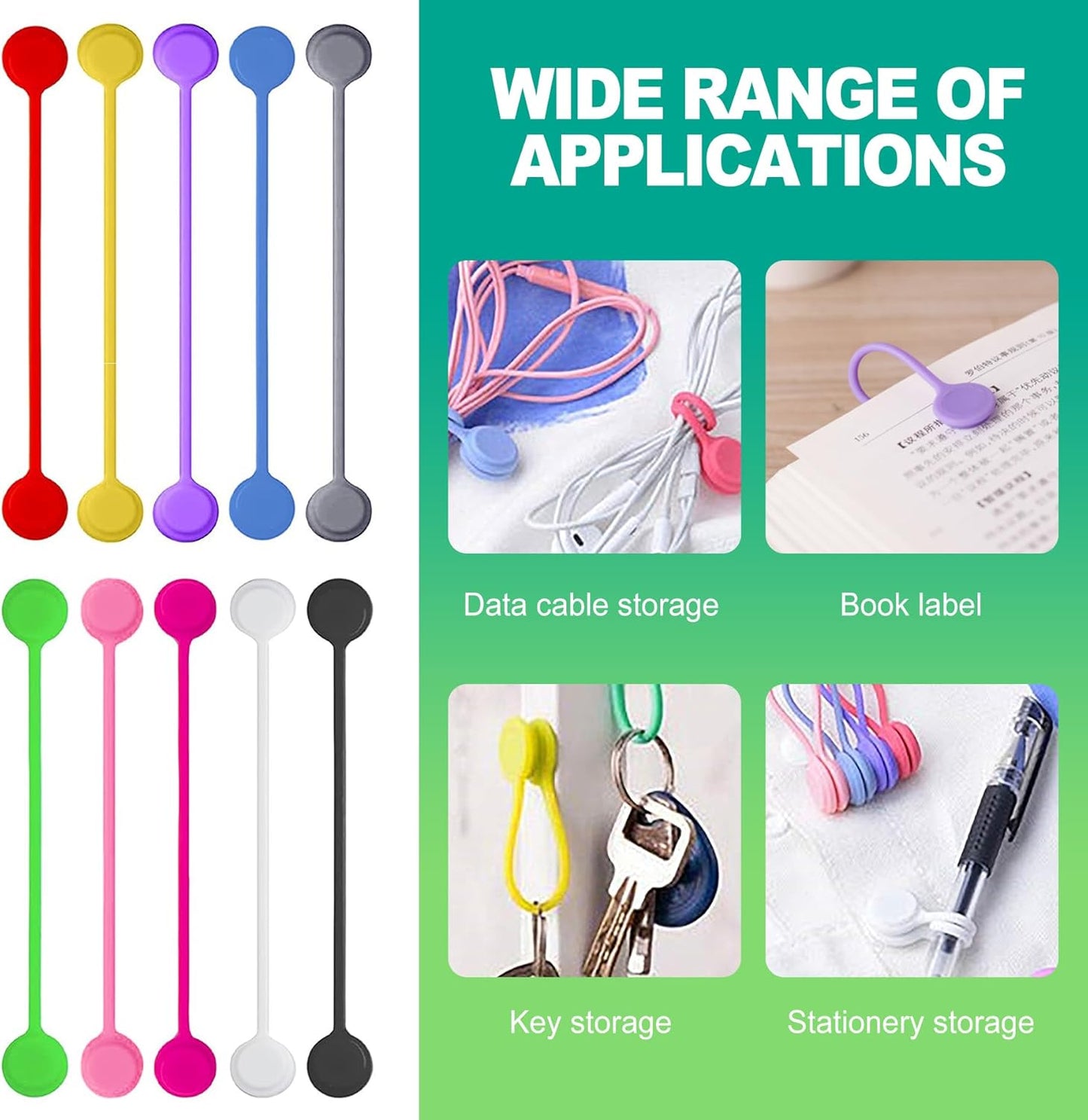 slaixiu 20PCS Reusable Magnetic Cord Ties - Flexible Silicone Cable Organizer with Anti-Slip Straps for Charging Cables, Home & Office Use