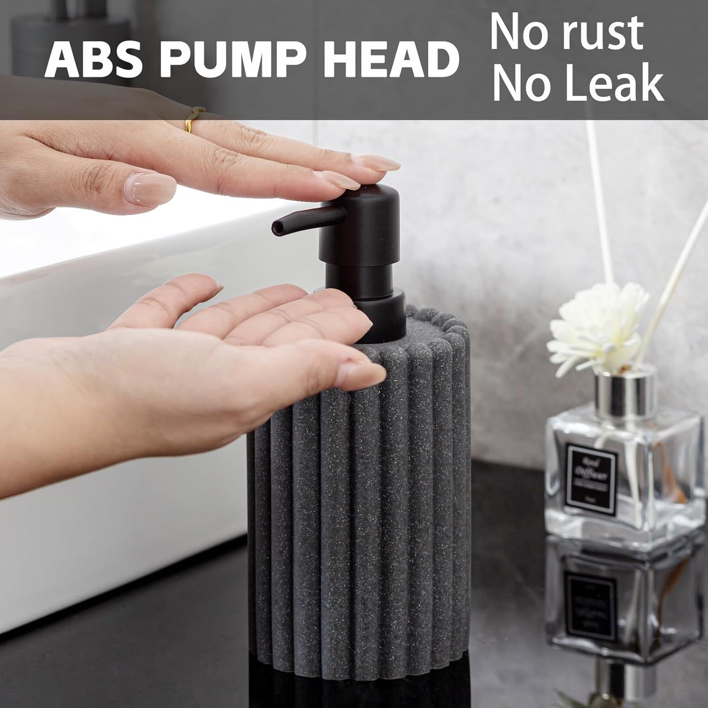 Soap Dispensers 350mL 11.84 OZ, 2 PCS Luxurious Hand Dish Lotion Shampoo Soap Dispenser Jar, Natural Stone Look Soap Pump Bottles for Kitchen Bathroom Countertop (Grey)