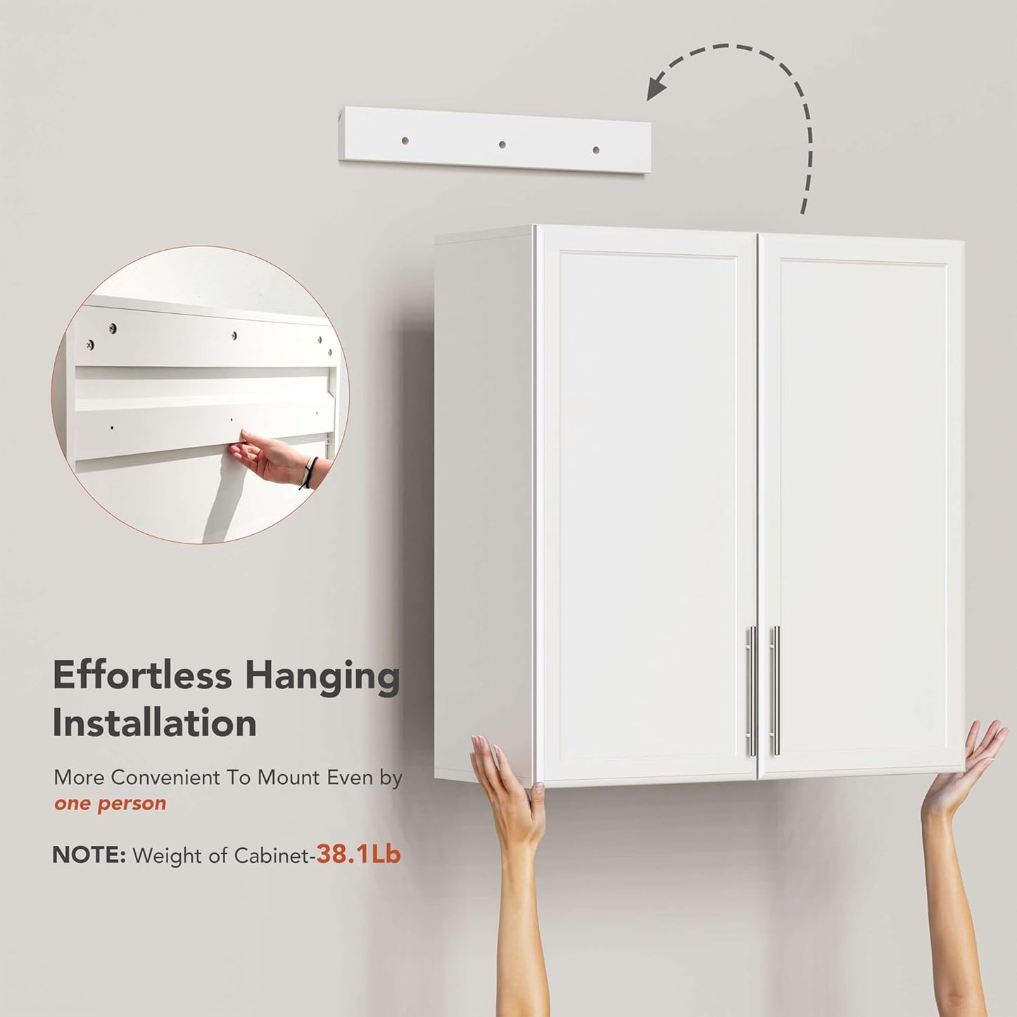 FIMELLO 60" Laundry Room Wall Cabinets with Adjustable Shelf, Large Wall Storage Cabinet, White Wall Cabinet with Doors, Upper Kitchen Cabinet, Cabinets for Laundry, Bathroom, Kitchen -White