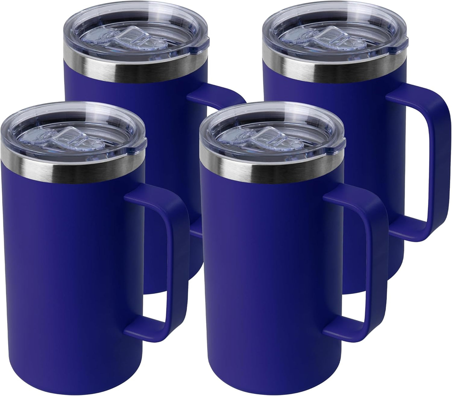 DOMICARE 24oz Mug with Handle and Lid, Stainless Steel Coffee Mug, Travel Mug with Handle, Double Wall Vacuum Coffee Tumbler, Reusable Insulated Cup, Dark Blue, Pack 4