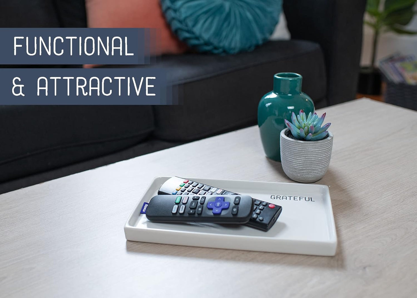 NAT & Jules Grateful 10 x 6 Ceramic Stoneware Vanity Tray - Perfect Bathroom or Kitchen Counter Organization Décor: Sponge Holder, Soap Dish, Jewelry and Perfume Tray, Grateful Cream