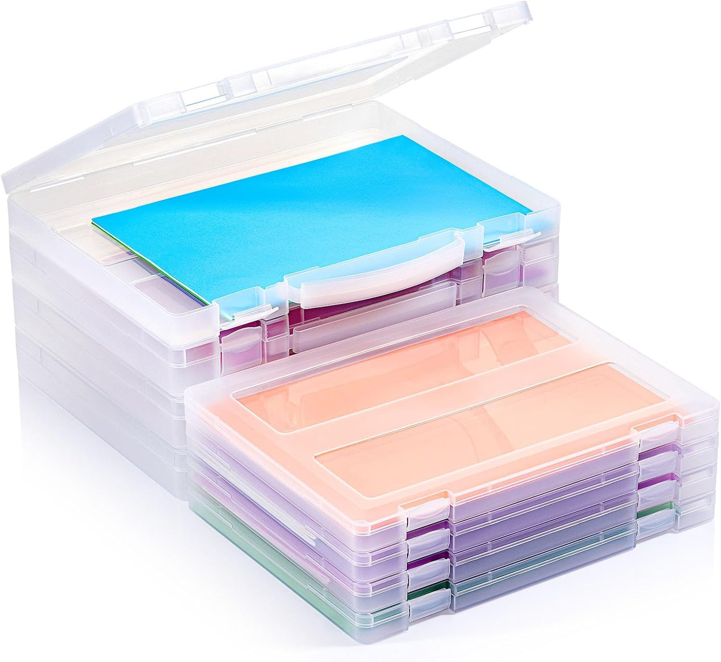 iBune 8-Pack A4 Plastic Paper Organizer Box, Scrapbook Storage for 8.5” x 11” Letter Papers, Portable Document Holder, Board Games Art Supplies Sticker Organizers (2 Inner Size)
