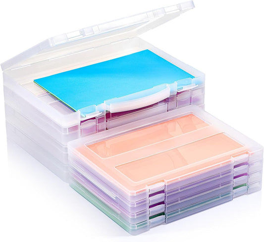 iBune 8-Pack A4 Plastic Paper Organizer Box, Scrapbook Storage for 8.5” x 11” Letter Papers, Portable Document Holder, Board Games Art Supplies Sticker Organizers (2 Inner Size)