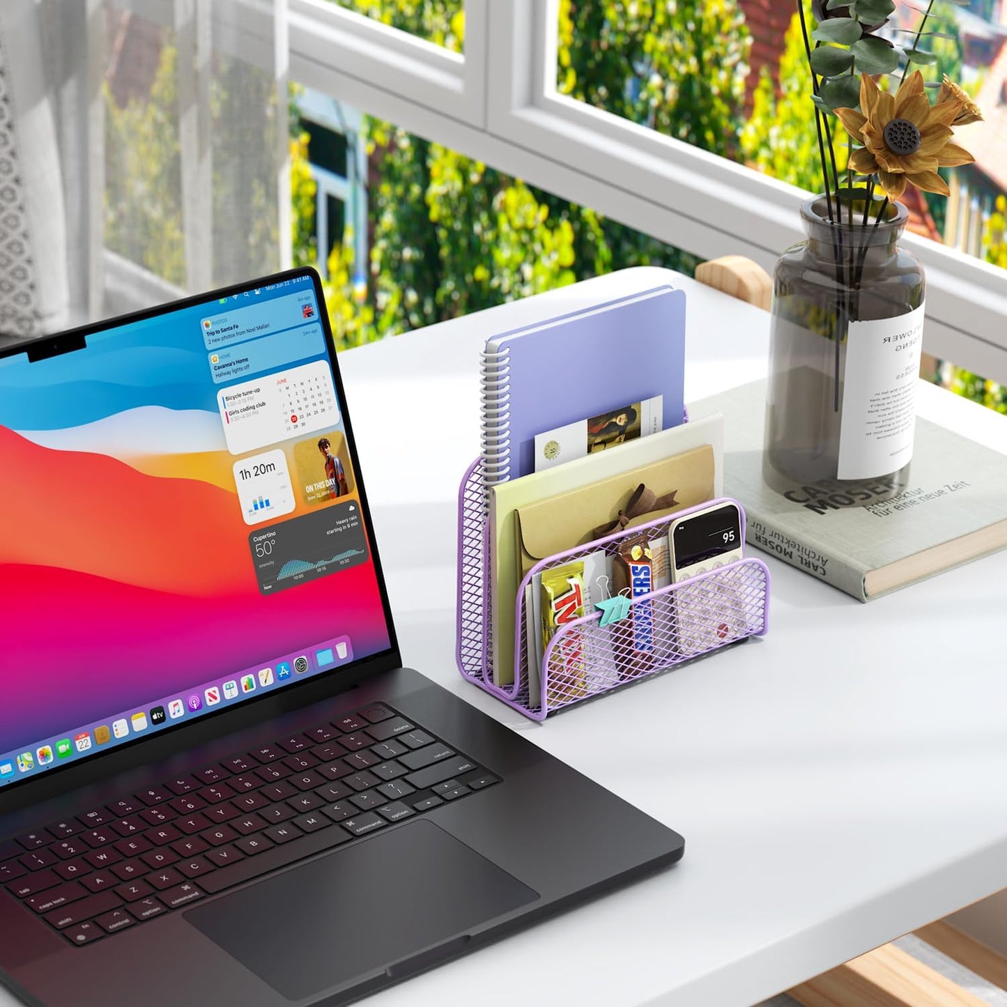 gianotter Mail Organizer Countertop, Metal File Holder with 3-Slot, Purple Desk Accessories & Workspace Organizers (Purple)