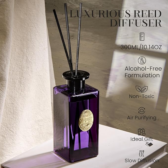 M&SENSE 10.14 oz Large Reed Diffuser Set | Lavender Eucalyptus Scent Oil Diffuser with Sticks | Hotel Collection Non-Toxic Essential Oil |for Bedroom Bathroom Living Room