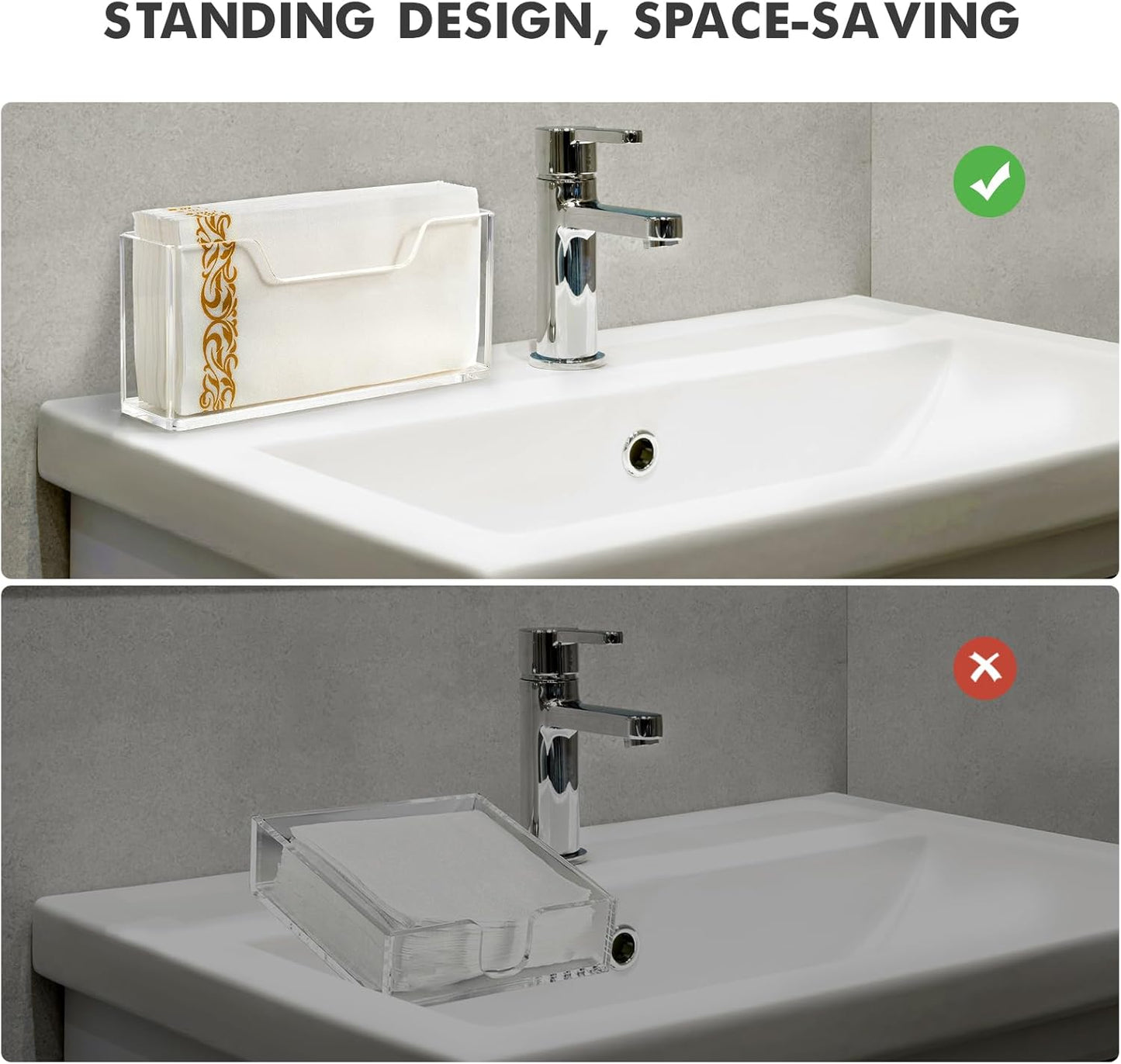 Acrylic Guest Towel Holder for Bathroom, Clear Waterproof Splashing Vertical Napkin Holder for Kitchen, Disposable Hand Towel Holder, Modern Dining Table Napkin Tray for Home, Hotel, Office