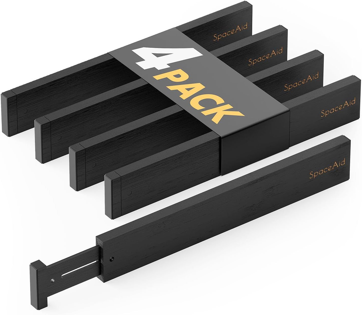 SpaceAid 4 Pack Bamboo Drawer Dividers with Labels, Kitchen Adjustable Drawer Organizers, Expandable Organization for Home Clothes Dressers (17-22 in, Black)