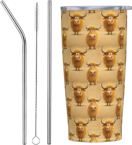 Cow Tumbler with Lid and Straw 20oz Insulated Reusable Stainless Steel Travel Mug Double Wall Vacuum Coffee Cup for Hot Cold Drinks Leak-Proof Portable Cups for Women Men Gifts