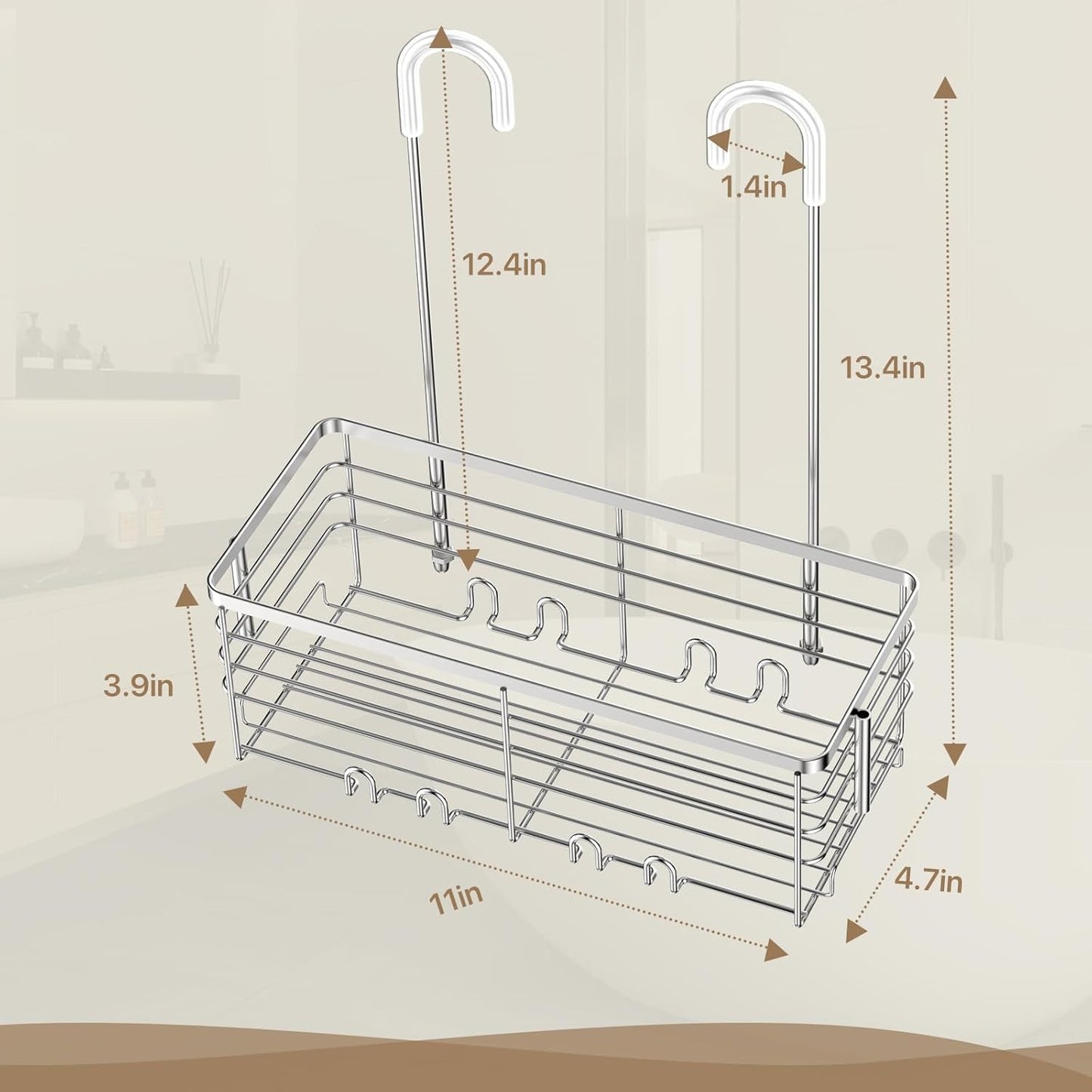DELLAN Hanging Shower Organizer, Shower Rack with Hooks Over the Door, Bathroom Shower Caddy and Basket