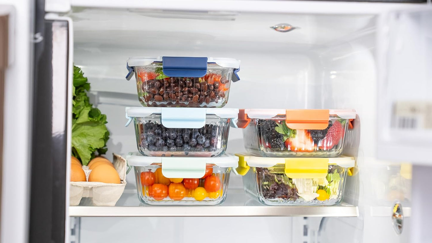 5-Pack 36 oz Sculpted Glass Food Storage Containers with Lids - Borosilicate Glass Meal Prep Container - Airtight, Leak-Proof Food Prep Containers, Microwave, Freezer, Oven Safe & BPA Free