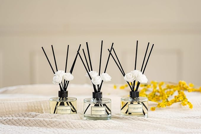 CULTURE & NATURE Reed Diffuser Set 6.7oz (200ml) Lemon Scented Diffuser with Sticks Home Fragrance Reed Diffuser for Bathroom Shelf Decor
