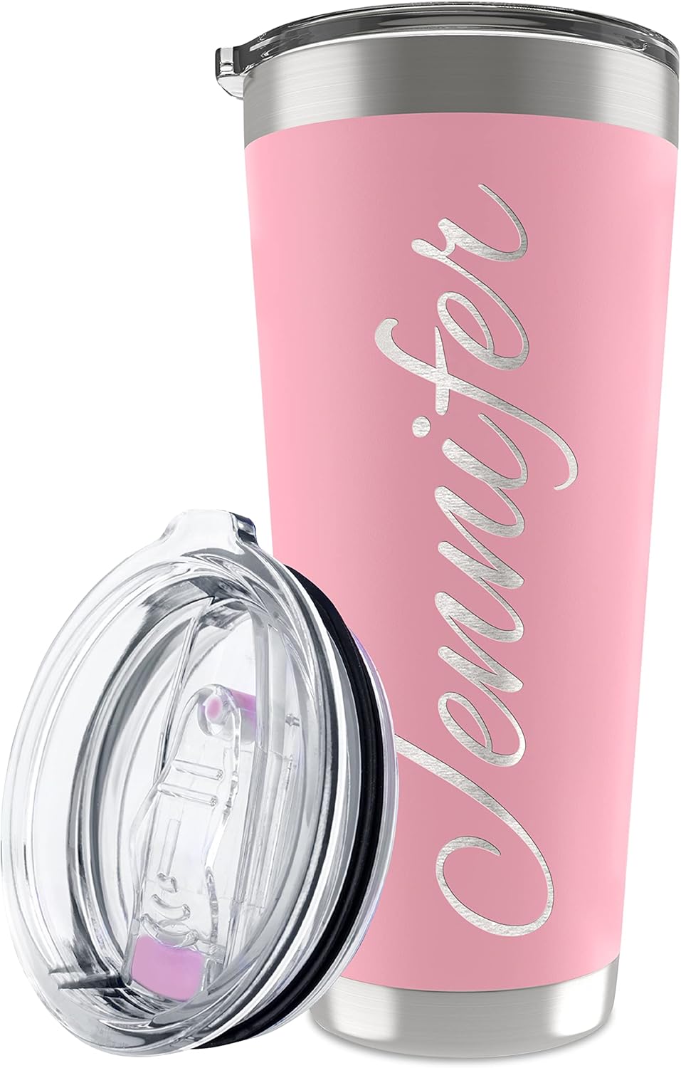 Personalized Tumbler with Engraved Name - 12 Designs, 30 Oz Coffee Tumbler with Slider Lid, Soft Pink, Double Wall Insulated - Gifts for Mom, Custom Gift for Women, Personalized Gift for Her