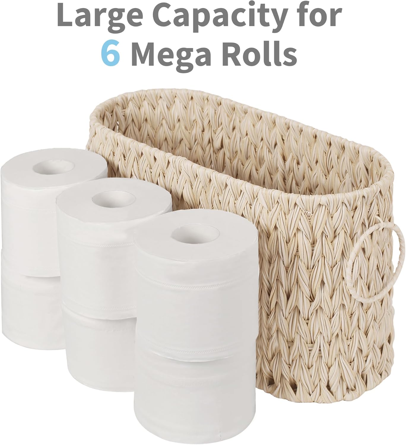 GRANNY SAYS Toilet Paper Storage, Toilet Paper Basket for Bathroom, 6 Mega Rolls Organizer Free Standing, Wicker Basket for Bathroom Storage, Butter Milk
