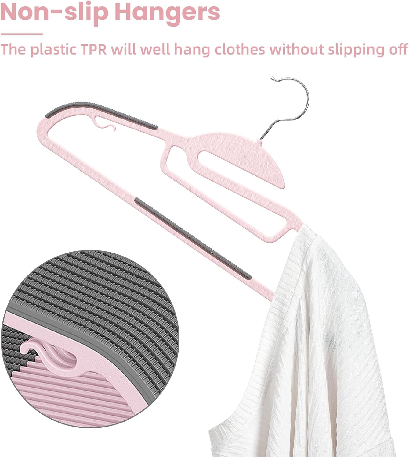 BAGAIL Plastic Hangers 50 Pack with Non-Slip Design,0.2 Inches Thick, 360°Swivel Hook Space Saving Organizer for Bedroom Closet,Shirts,Pants(Pink- S Shaped)