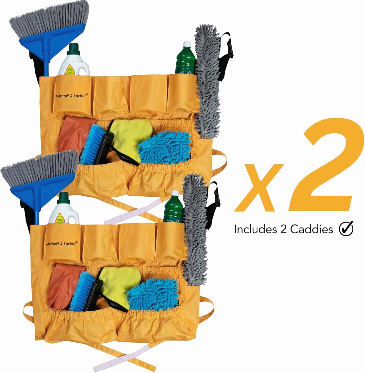 Trash Can Caddy Bag | Fits 32-55 Gallon Can | Brute & Uline Compatible | Heavy Duty Vinyl | Garbage Bin Apron | XL Commercial Size | Cleaning Caddy Organizer | Custodian & Janitorial Supplies (2 Pack)