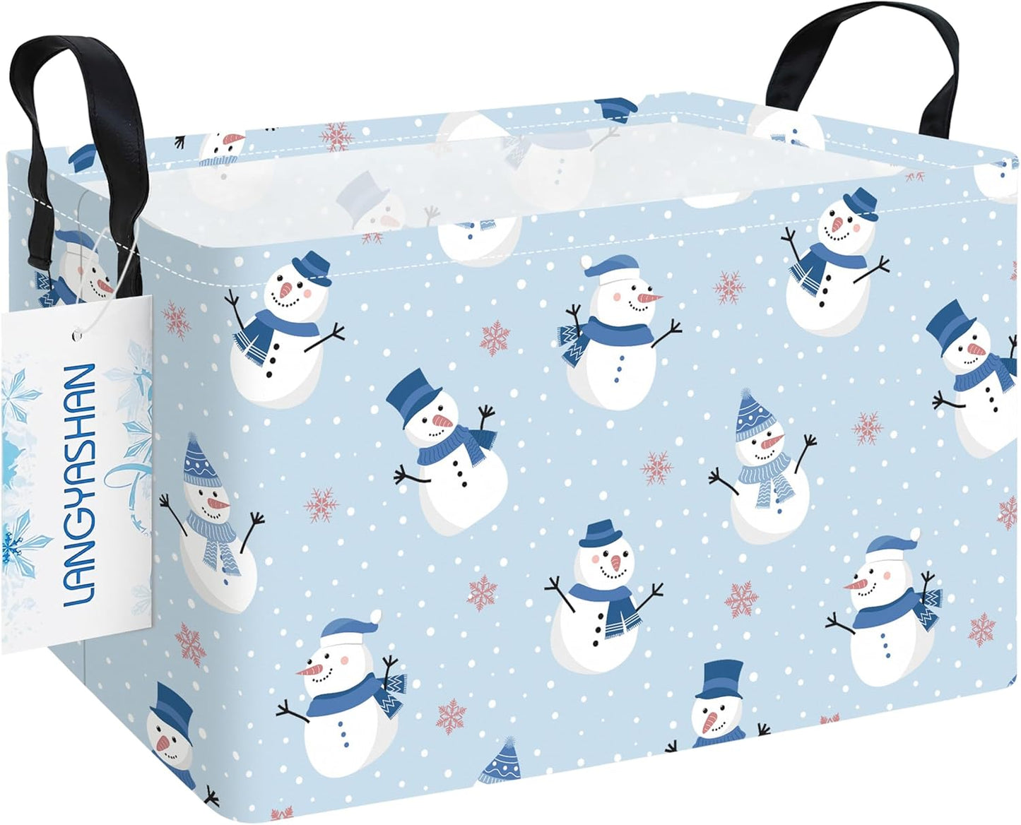 LANGYASHAN Rectangular Christmas Snowman Storage Basket with Handles for Organizing Home Kitchen Boys and Girls Toys Office Closet Shelf Baskets (Rec Christmas Snowman)