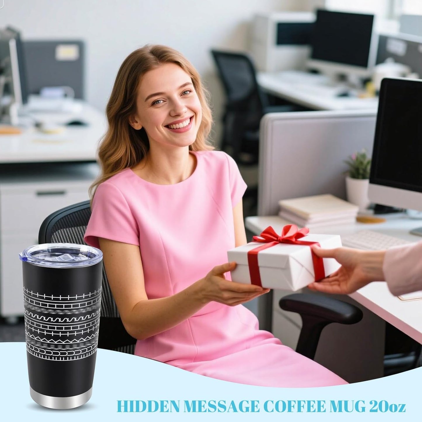 Hidden Message Coffee Mug 20oz, Gift for Work Bestie, Funny Coffee Mug, Modern Coffee Lover Gift for Friends, Family, Coworkers (Black)