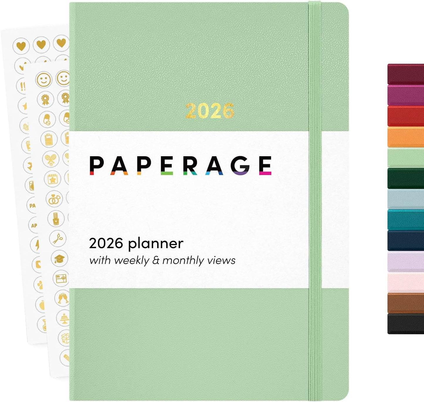 PAPERAGE 2026 Weekly & Monthly Planner, 12 Months (January 2026 - December 2026), 5.6 in x 8 in, Hardcover 2026 Planner with Weekly & Monthly Spreads, Note Pages, Stickers & Back Pocket – Sage Green