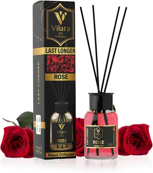 Reed Diffuser Set with Sticks for Home – Bathroom, Bedroom & Office Aromatherapy – Long Lasting Scented Oil Diffuser with Sticks – Luxury Room Fragrance Diffuser 55ml,1.7 fl oz (Rose)