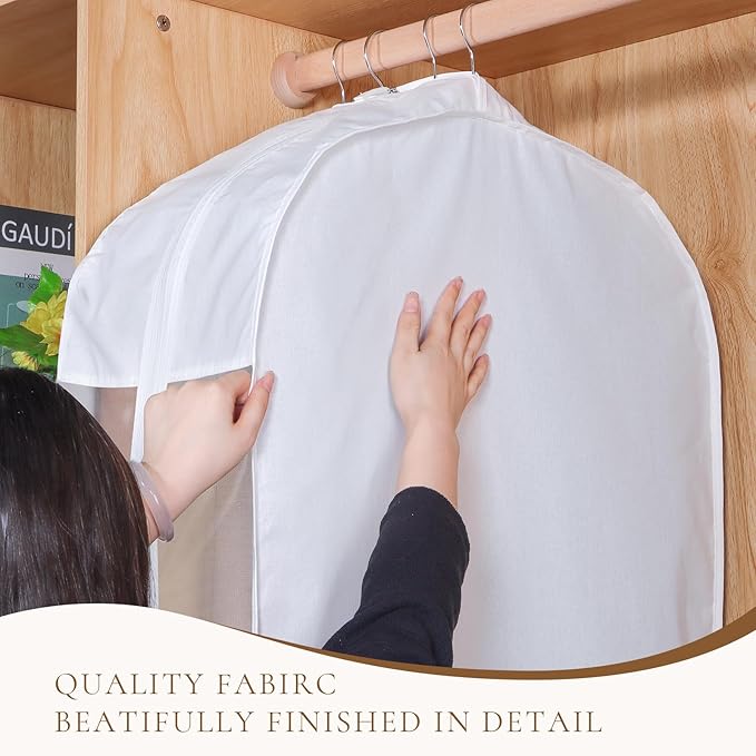 Univivi Premium Cotton Garment Bags for Hanging Clothes, 32 Inch Washable Suit Storage Bags for Closet Storage with Extra Large 10" Gusset & Clear Window - Perfect for Shirts, Short Skirt - 2 Pack