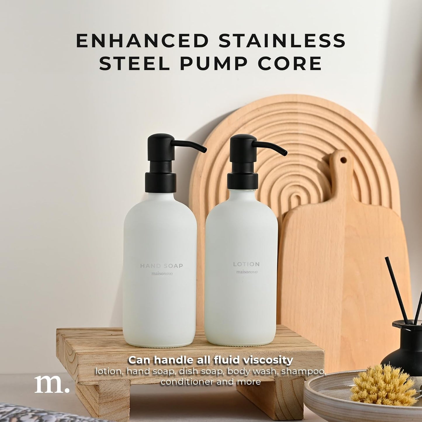 MaisoNovo Soap Dispenser 2-Piece Set | 16.9oz Clear Bottles with Black Stainless Steel Pumps