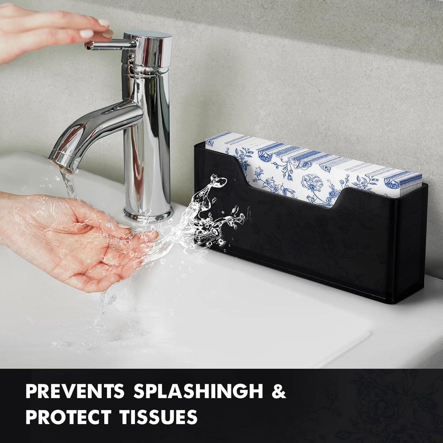 Acrylic Guest Towel Holder for Bathroom, Clear Waterproof Splashing Vertical Napkin Holder for Kitchen, Disposable Hand Towel Holder, Modern Dining Table Napkin Tray for Home, Hotel, Office-Black