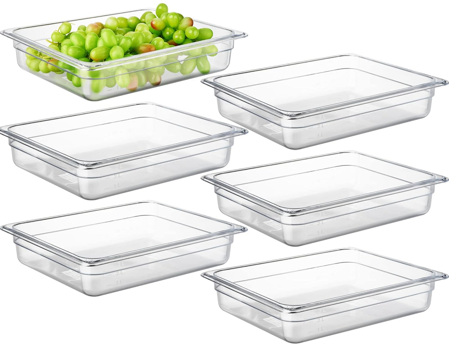CURTA 6 Pack NSF Food Pans, Half Size 2 1/2 Inch Deep, Commercial Polycarbonate Plastic Clear Freezer-Safe