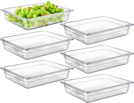 CURTA 6 Pack NSF Food Pans, Half Size 2 1/2 Inch Deep, Commercial Polycarbonate Plastic Clear Freezer-Safe