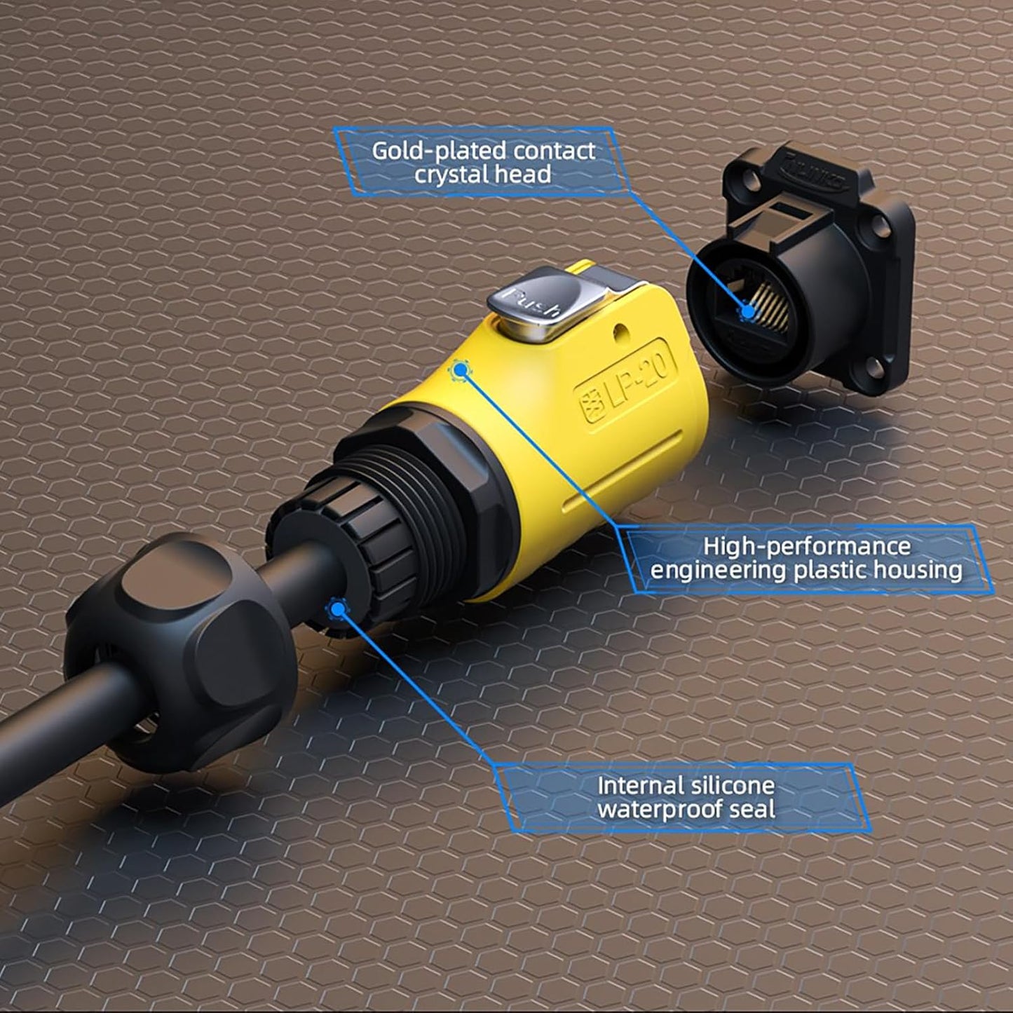RJ45 Waterproof Connector, Cat6 RJ45 Ethernet Industrial Waterproof Connector , 8P8C Aviation Dual Port Connector, IP68 Signal Connector for Home, Industrial Network Connection
