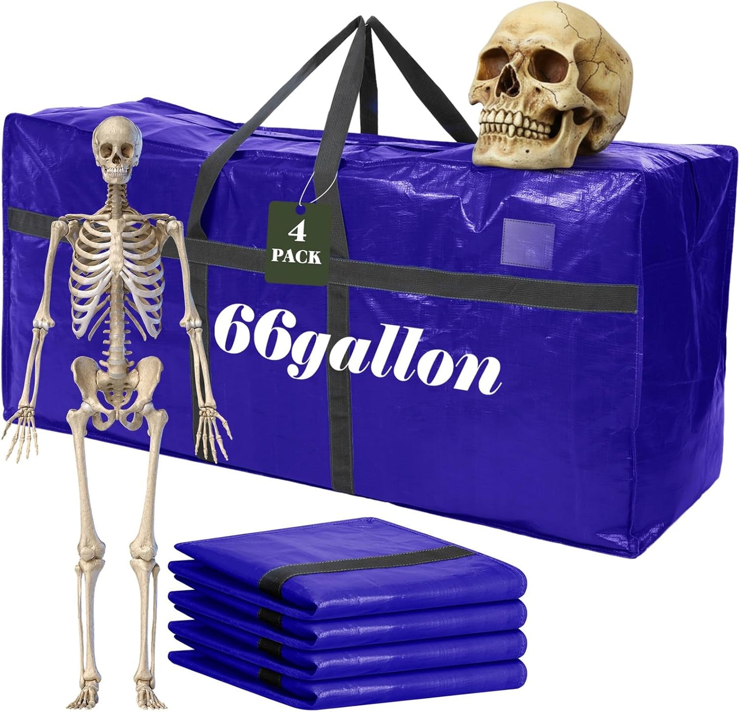 4 Pcs 66 Gallon Large Moving Bags with Zipper and Handles Foldable Storage Duffle Bags Heavy Duty Extra Large Totes for College Dorm Travel Clothes Blankets Bedding Moving (Navy Blue)