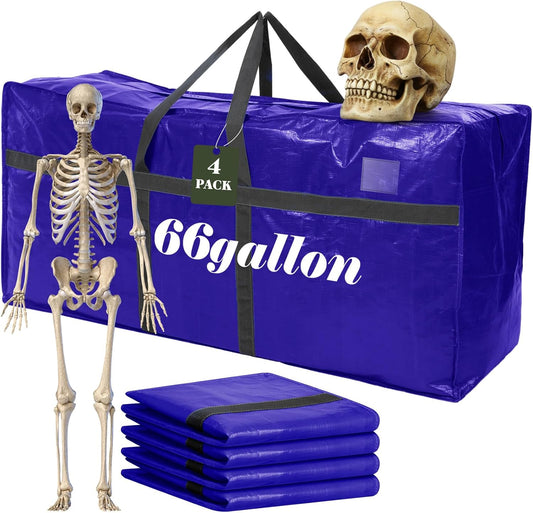 4 Pcs 66 Gallon Large Moving Bags with Zipper and Handles Foldable Storage Duffle Bags Heavy Duty Extra Large Totes for College Dorm Travel Clothes Blankets Bedding Moving (Navy Blue)