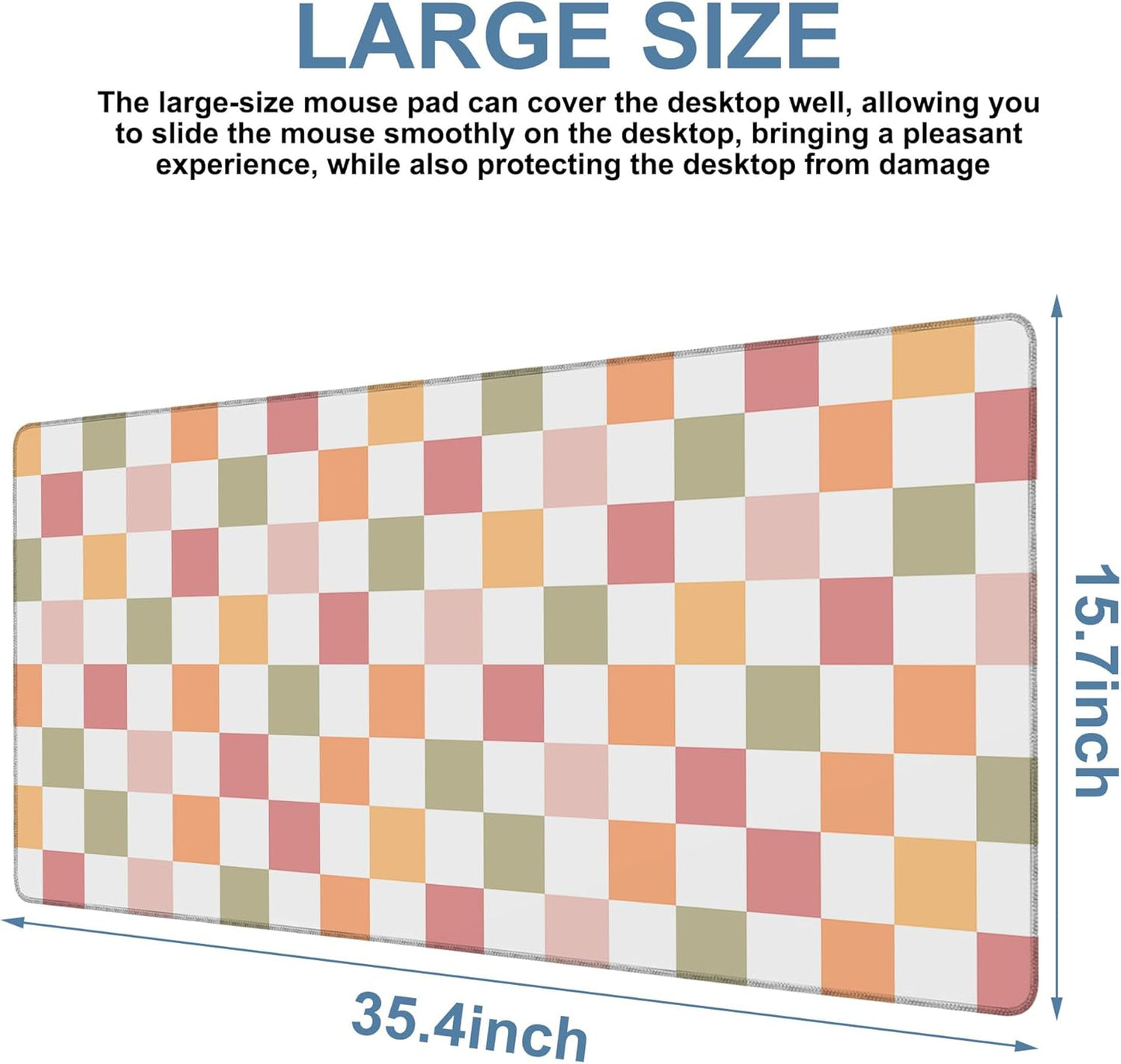 Gaming Desk Pad Large Extra Length Multicolored Chess Board Mouse Pad Keyboard Laptop Non-Slip Waterproof with Rubber Base Thick Stitched Edge Mouse Mat for Office Home 35.4 x 15.7 Inches