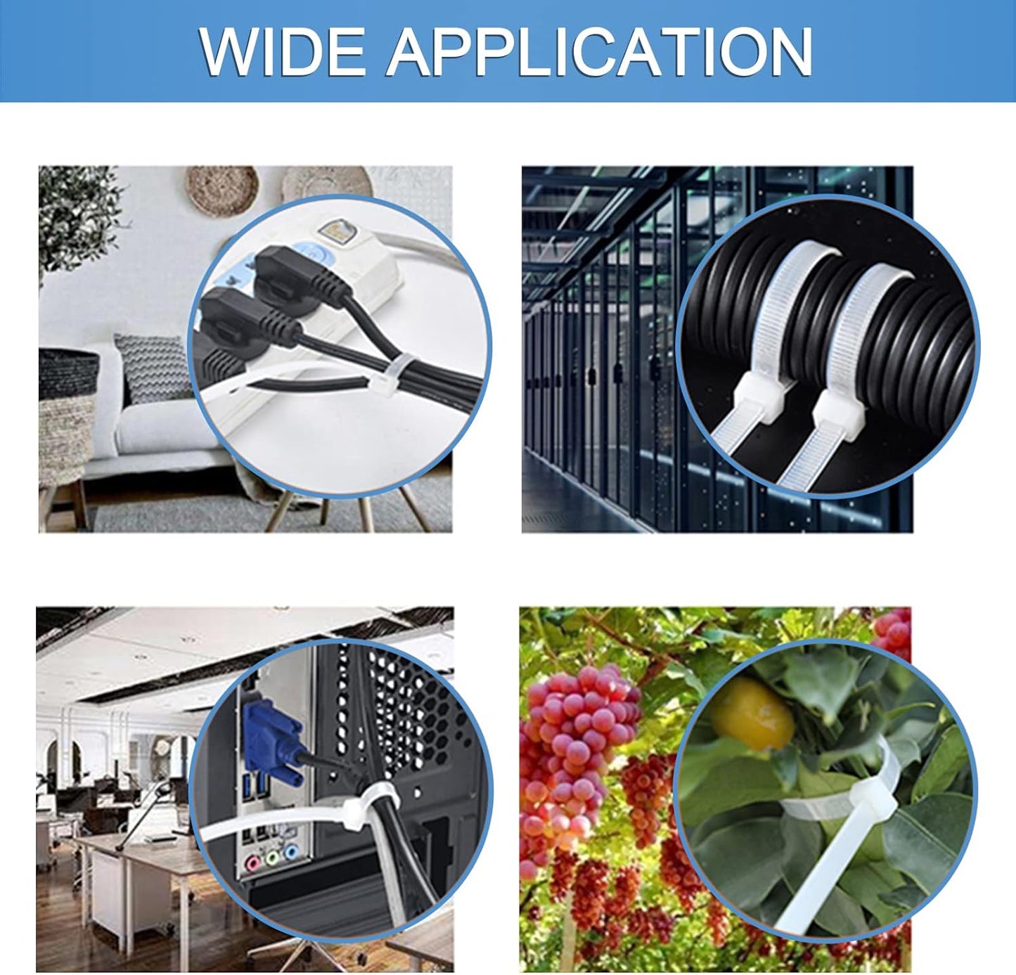 Zip Tie Mounts - SeuYeugX 100 PCS Cable Self Adhesive Mounts Set for Wire Management with Stick Pads Anchors Clips Squares Holders (White)