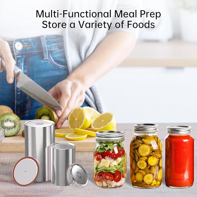 Mason Jar Lids 48 Pack: 24 Wide Mouth + 24 Regular Mouth Canning Lids, Vacuum Seal Food-Grade Canning Supplies Compatible with Electric Vacuum Sealers