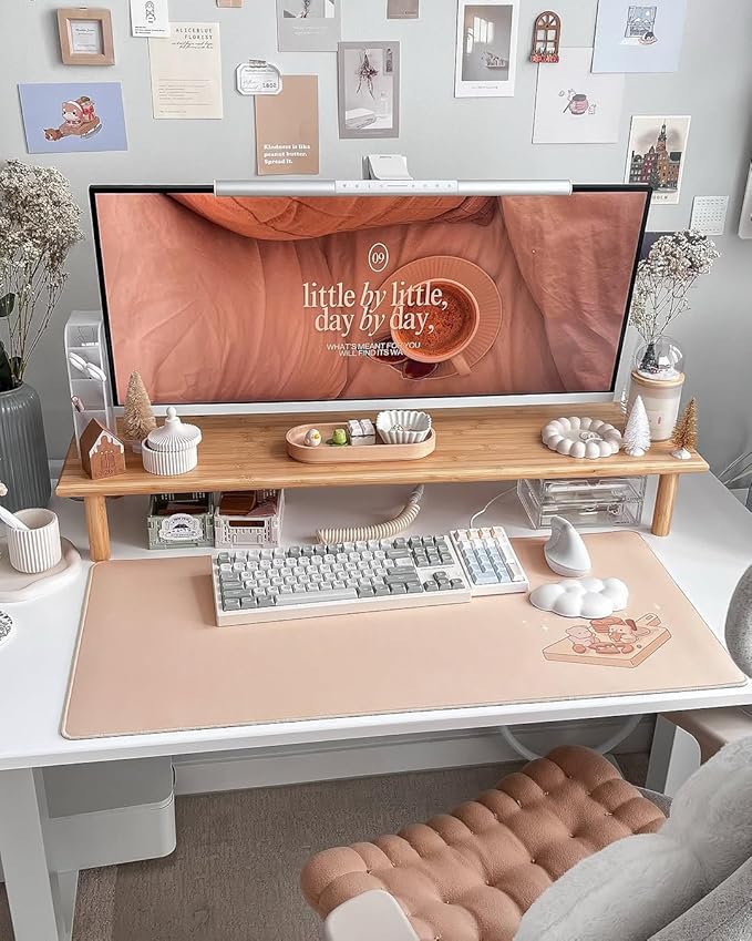 Bamboo Dual Monitor Shelf, Monitor Stand Riser with Underneath Storage for Desk Office Supplies, Supports Heavy TV up to 300 lbs, Natural