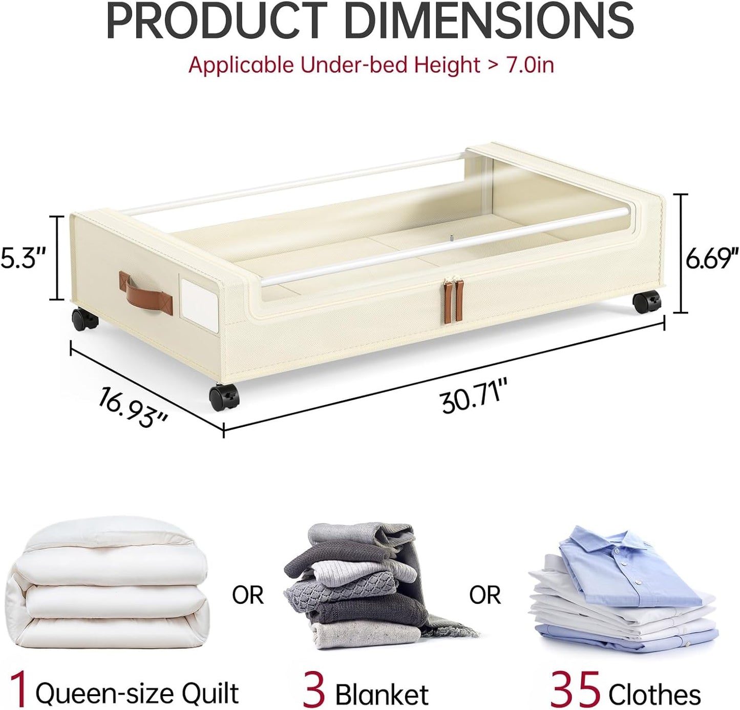 Yecaye 4 Pack Under Bed Storage with Wheels, Under Bed Storage Containers with Lids, Large Under Bed Rolling Storage with Clear Window & Label, Rolling Drawers for Clothes, Blankets, Books