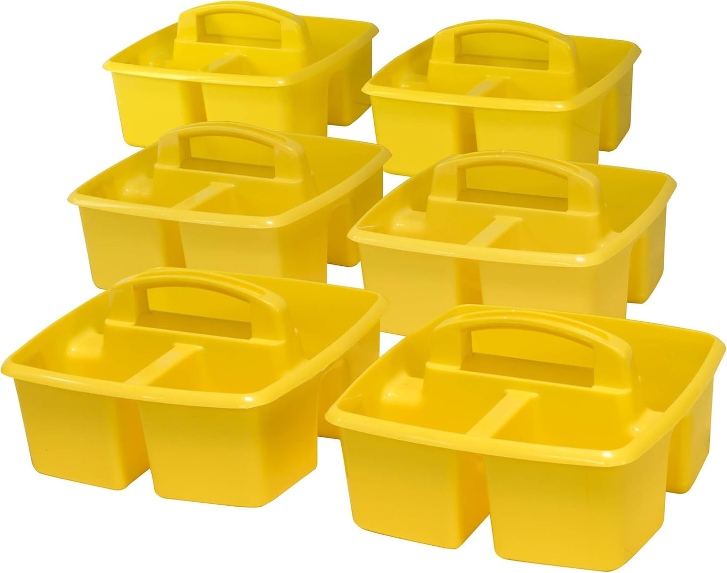 Storex 3-Compartment Small Caddy – Multipurpose Classroom Organizer with Handle, Lemon, 6-Pack (00950A06C)