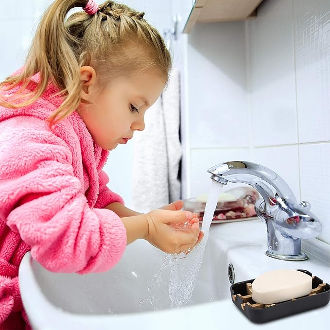 Bamboo Wooden Soap Dishes for Shower with Drainage for Bathroom Bar Soap Holder Soap Holder Sink Deck Bathtub Shower Tray (One Pieces Black)