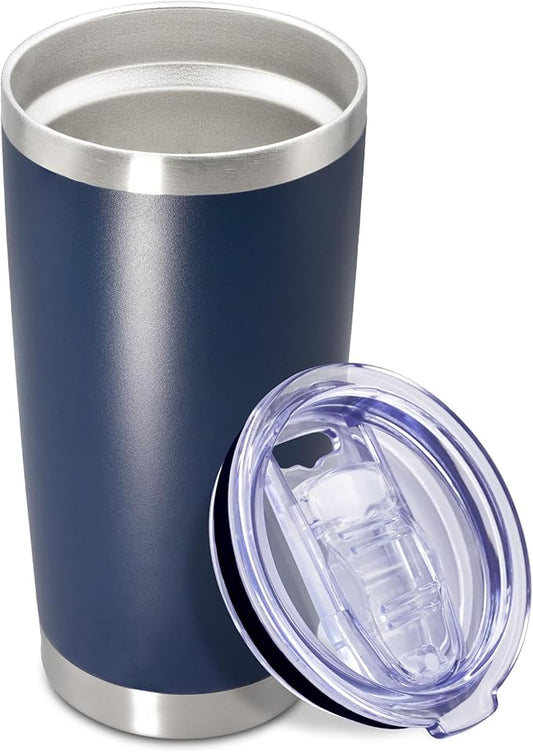 20 oz Tumbler Coffee Travel Tumblers Bulk with Lid Stainless Steel Double Wall Vacuum Insulated Mug Powder Coated Cups fit Car Cupholder for Hot and Cold - Navy, 1Pack