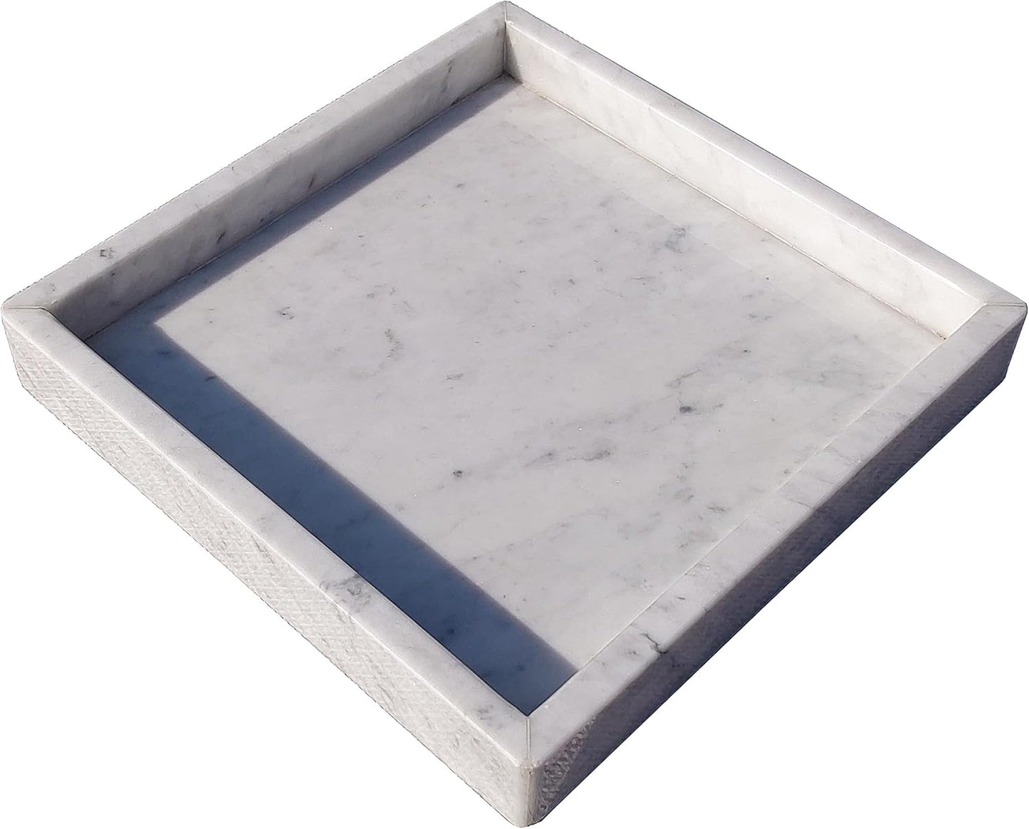 Luxury Square Marble Vanity Tray: Polished 8x8 Decorative Catch-All Tray for Bathroom Kitchen Dresser Makeup Home Organizer, White