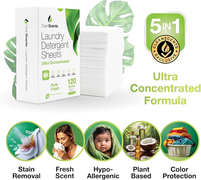 CleanScents Laundry Detergent Sheets (120 Sheets) (Pure Fresh)