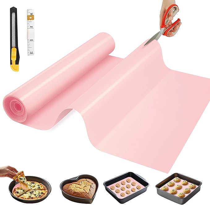 Silicone Baking Mat, 16 IN x 10 FT Free Cutting Baking Sheet, Non-Stick Reusable Dough & Pastry Mat, Non-Slip Silicone Mat Roll for Air Fryer Liner, Freeze Dryer, Oven Baking Pan, Kitchen Counter