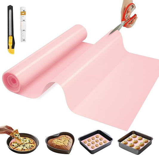 Silicone Baking Mat, 12 IN x 6 FT Free Cutting Baking Sheet, Non-Stick Reusable Dough & Pastry Mat, Non-Slip Silicone Mat Roll for Air Fryer Liner, Freeze Dryer, Oven Baking Pan, Kitchen Counter