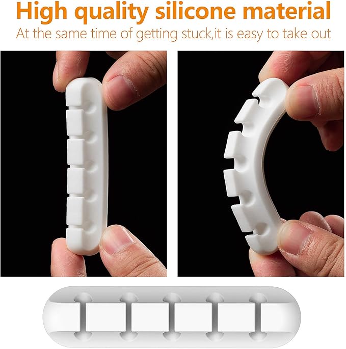 Cord Holder Cable Organizer Clips – Self Adhesive Cord Organizer for Desk, Car, Nightstands, Office, White Silicone Cord Keeper Cable Clips Wire Holders for Charger Cords (7-5-3-1-1 Slots)
