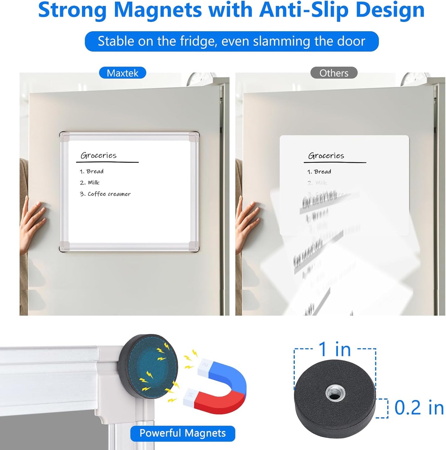 Magnetic Dry Erase Board for Refrigerator, 13.8"x11.8" Small Whiteboard with Magnets, Mini Memo Boards for Kitchen, No-Scratch Rubber Coating & Easy-Clean Surface for Fridge, Wall, Locker