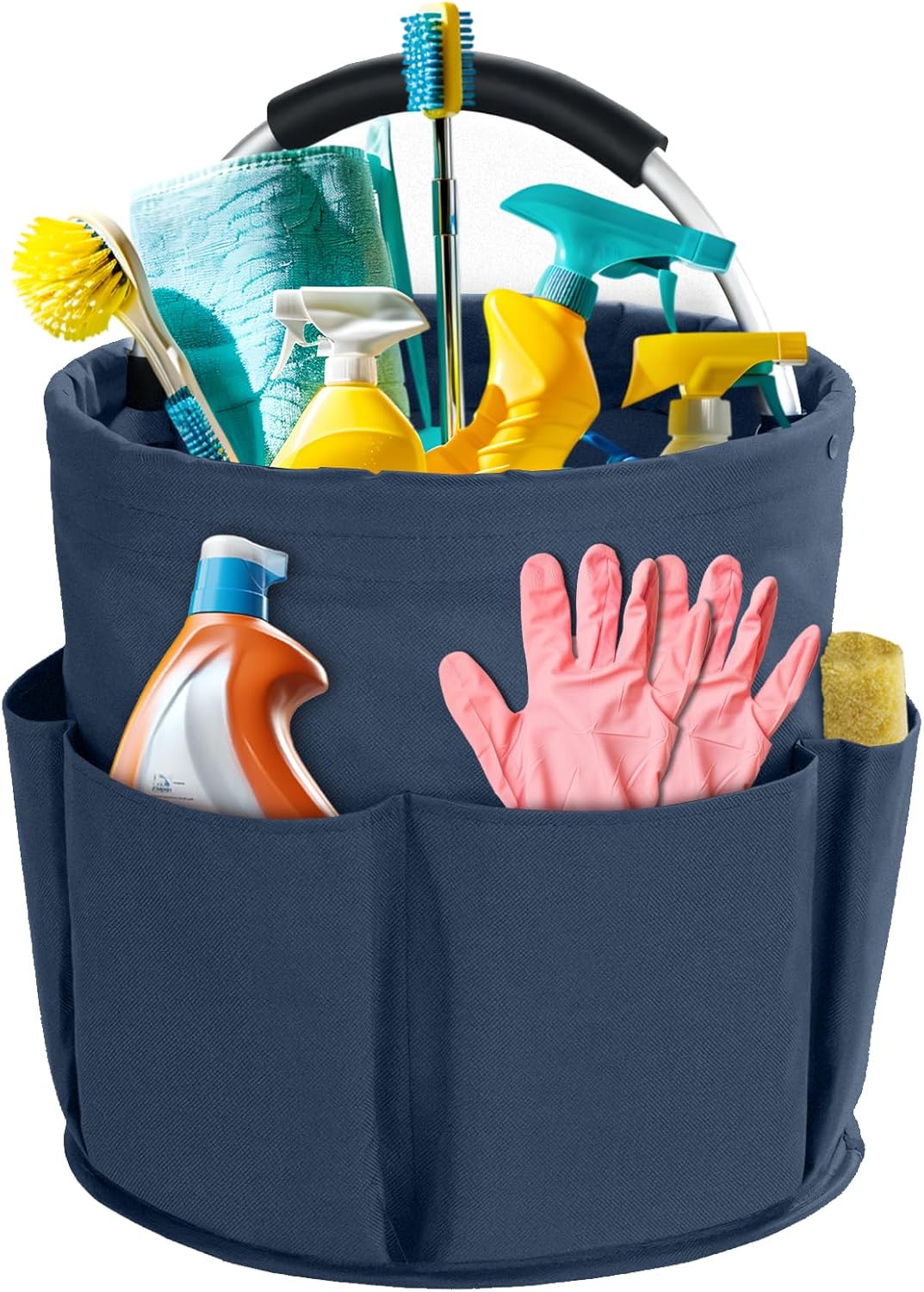 Cleaning Caddy with Handle, Cleaning Products Organiser, 17L Foldable Storage Basket, Cleaning Caddy Organiser, Portable Multi Cleaning Bucket Bag for Home, Garden (Dark Blue)