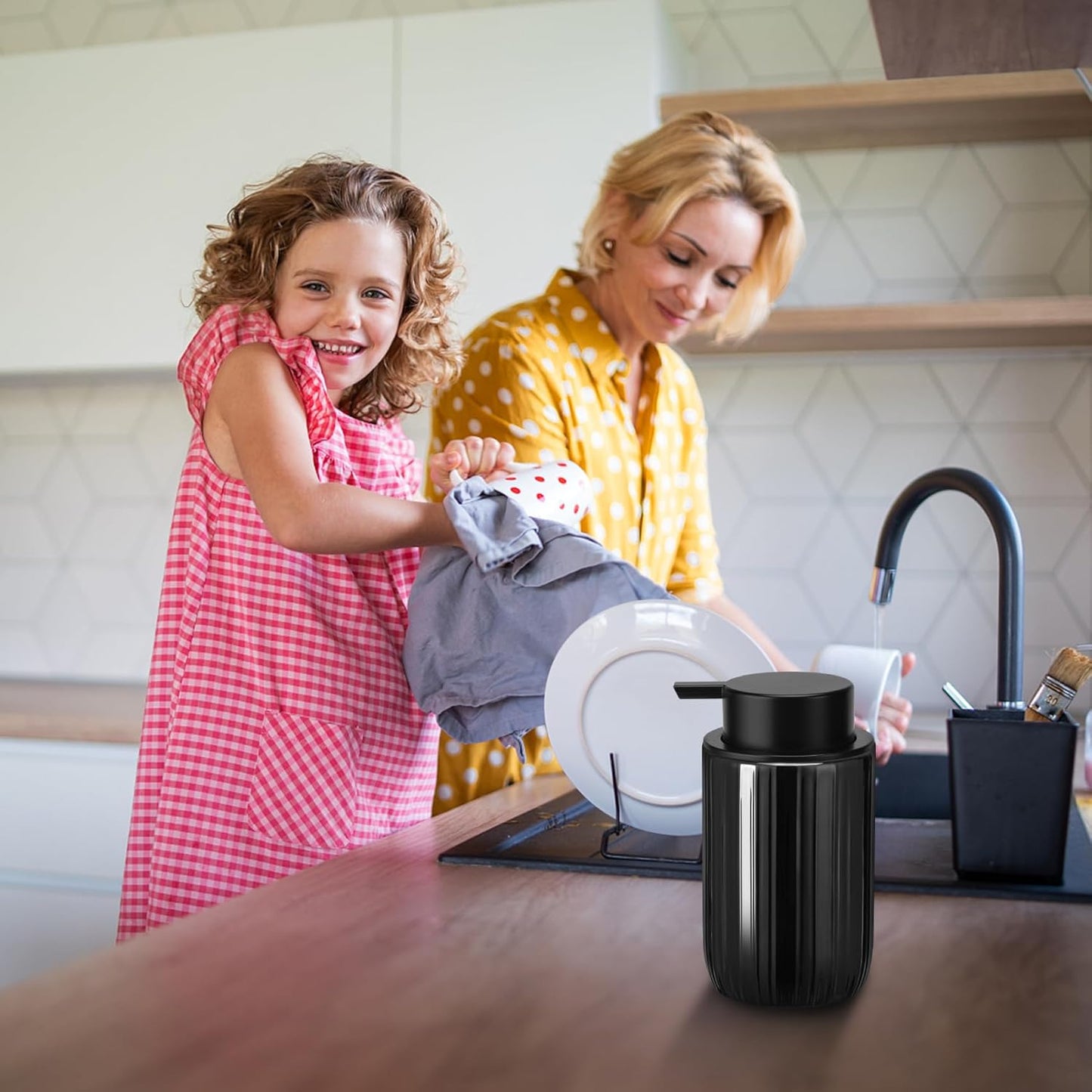 Soap Liquid Dispenser Ceramic with Easy-to-Press Pump Hand Liquid Dispenser (Can't Foam) for Shampoo Bathroom Countertop 13.5 oz