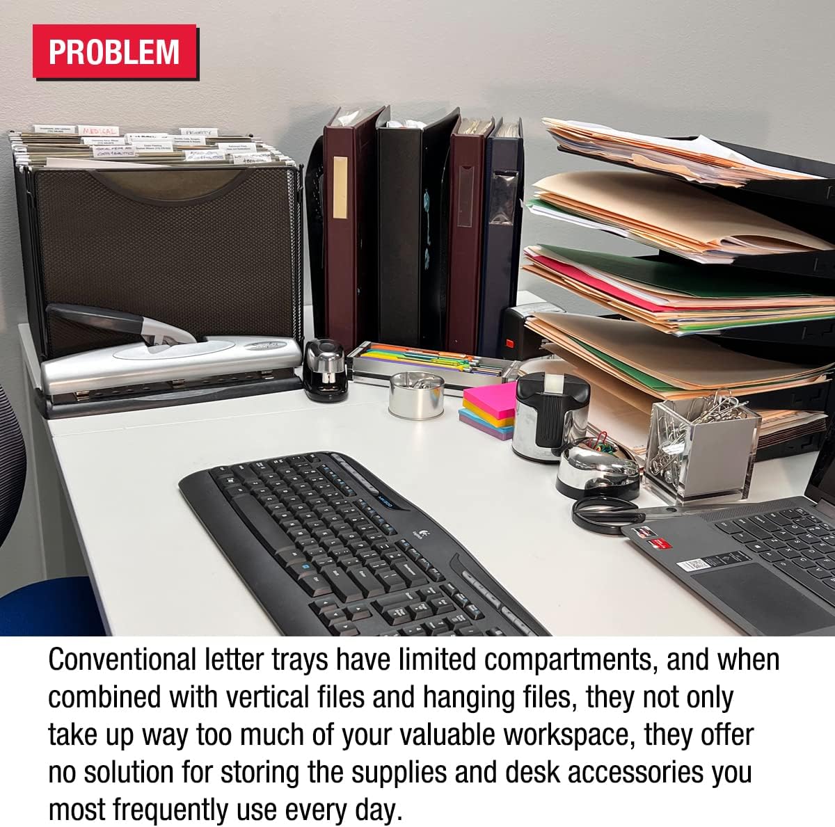 Desktop Organizer 12 Letter Tray Sorter with Hanging File Topper & 3 Supply Drawers - TierDrop Desktop Organizer Stores All of Your Documents, Books, Binders and Supplies in One Compact Modular System