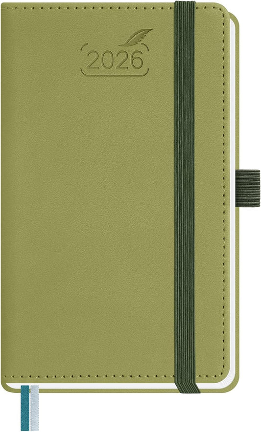 BEZEND Pocket Calendar 2026 Weekly and Monthly (3.5" x 6") Small Daily Planner for Purse (Jan-Dec) with Notes & Expenses, Inner Pocket, Pen Holder, Vegan Leather Hardcover - Kiwi